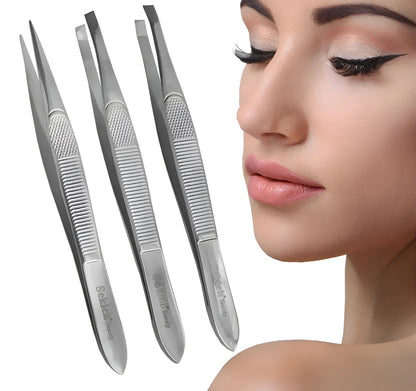 kit de 3 pinças para sobrancelhas 